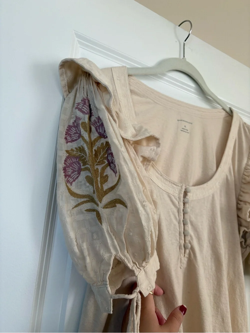 Anthropologie Embroidered Puff-Sleeve Top Size XL